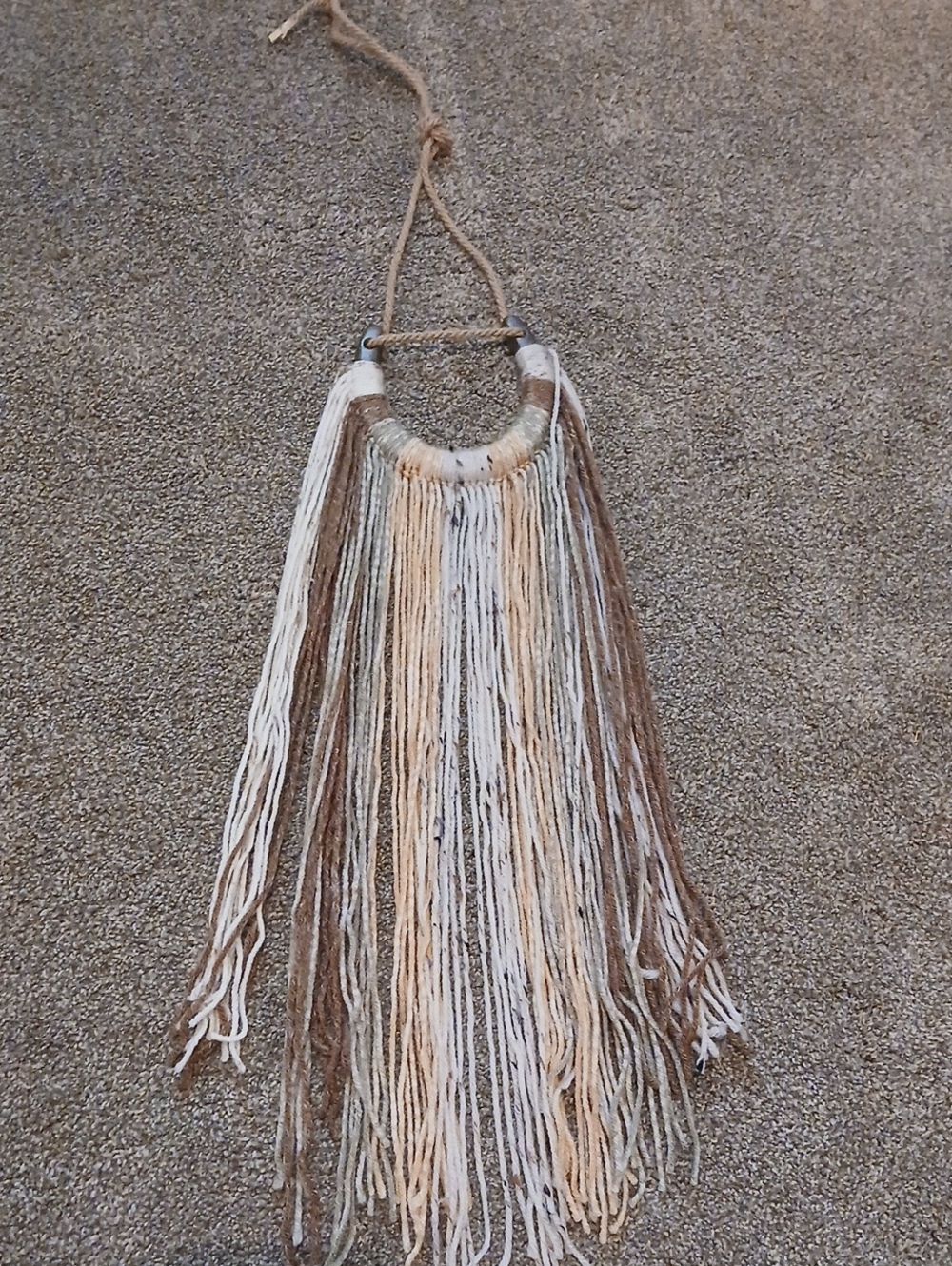Boho Fringe Horse Shoe Wall Hanging - Neutral Brown and Cream